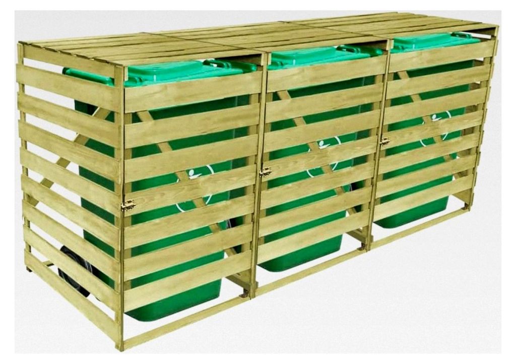 Mülltonnenbox für den Außenbereich, dreifach, 240 l, imprägniertes Holz