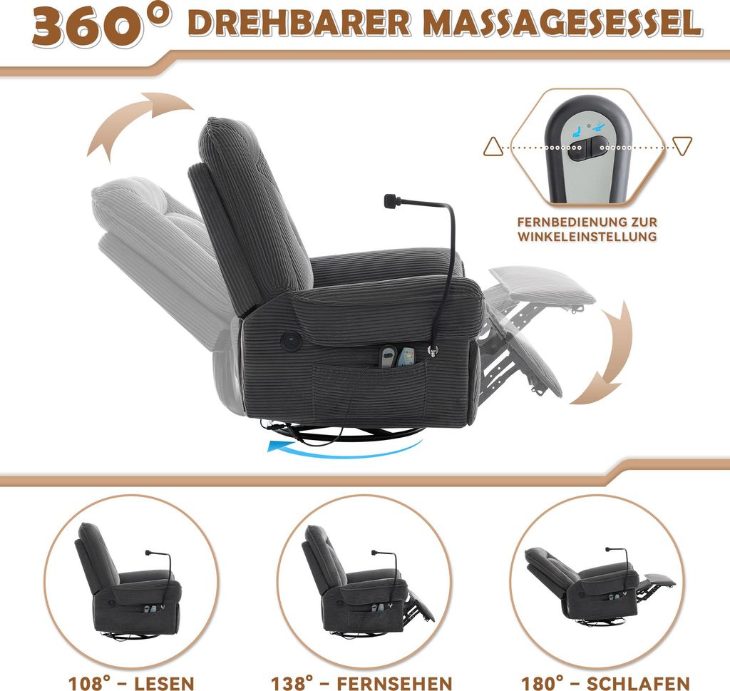 merax tv-sessel wärme und vibration massagesessel fernbedienung und usb Merax TV-Sessel Wärmefunktion und Vibrationsmassage, Massagesesel mit  relaxfuntion,Fernbedienung und USB, Fernsehsessel, Kinosessel