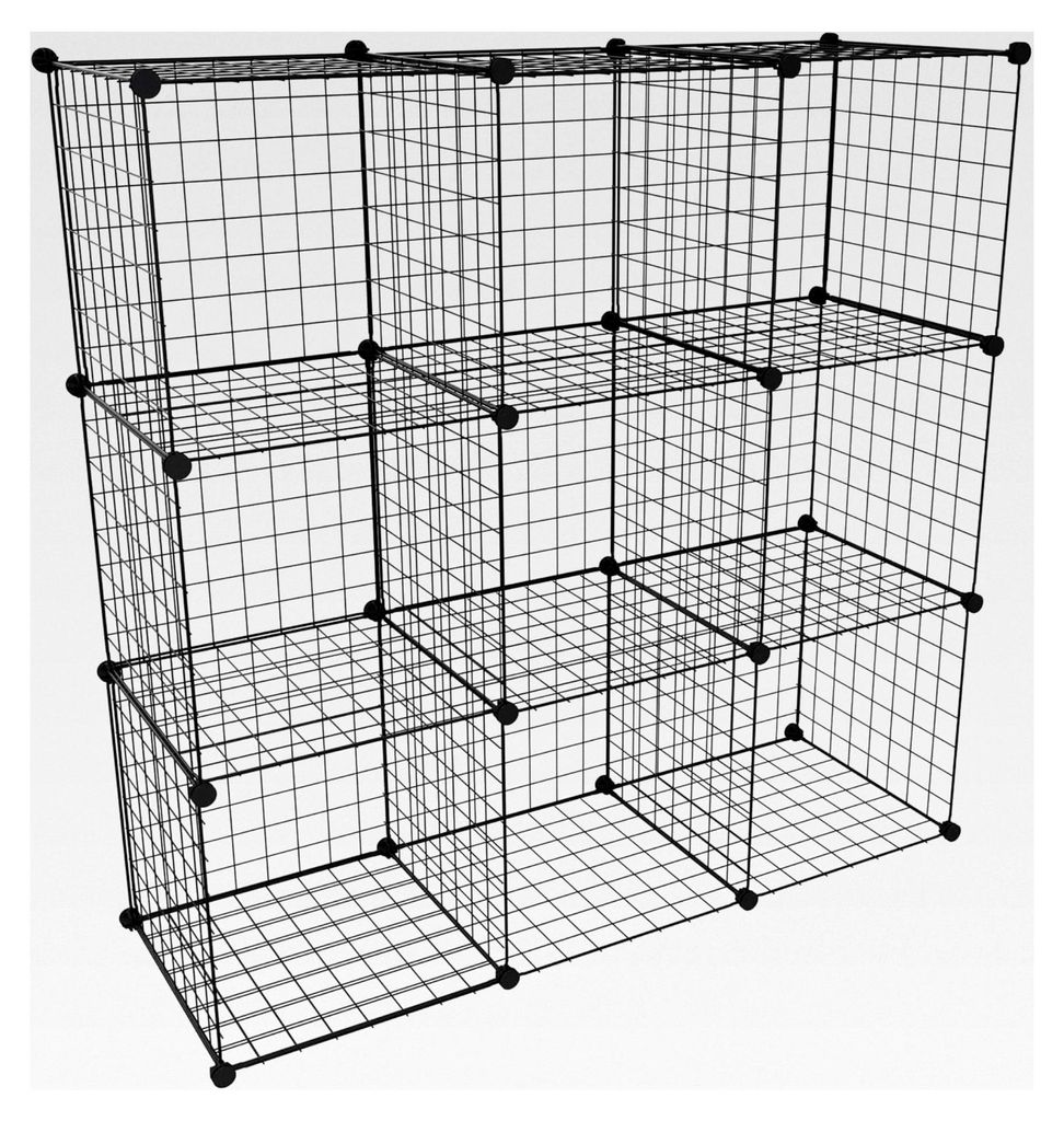 Drahtwürfel-Regal Madrid Schwarz H:109 x B:109 x T:38,5 cm - 9 Fächer, Gitterregal, Verkaufsregal, einfacher Aufbau