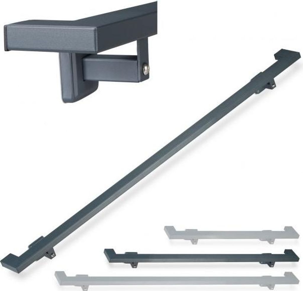 Aluminium Handlauf 155.5cm mit Wandmontageset für Treppen und Nassräume