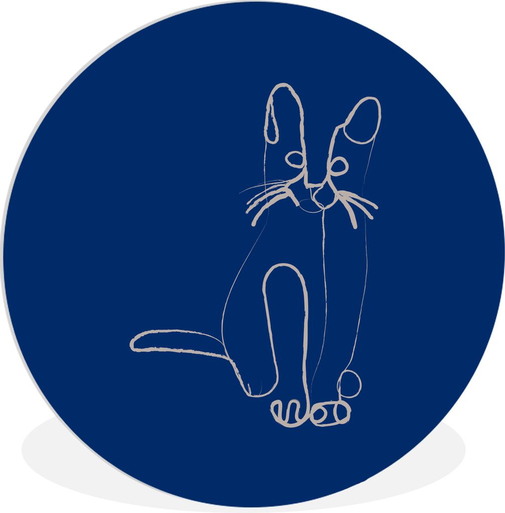 MuchoWow Rundes Wandbild - Runde Bilder Haustier - Katze - Strichzeichnung Ø 90 cm Kreis Wanddekoration Kunststoff - Wandkreis - Wandschmuck - W...
