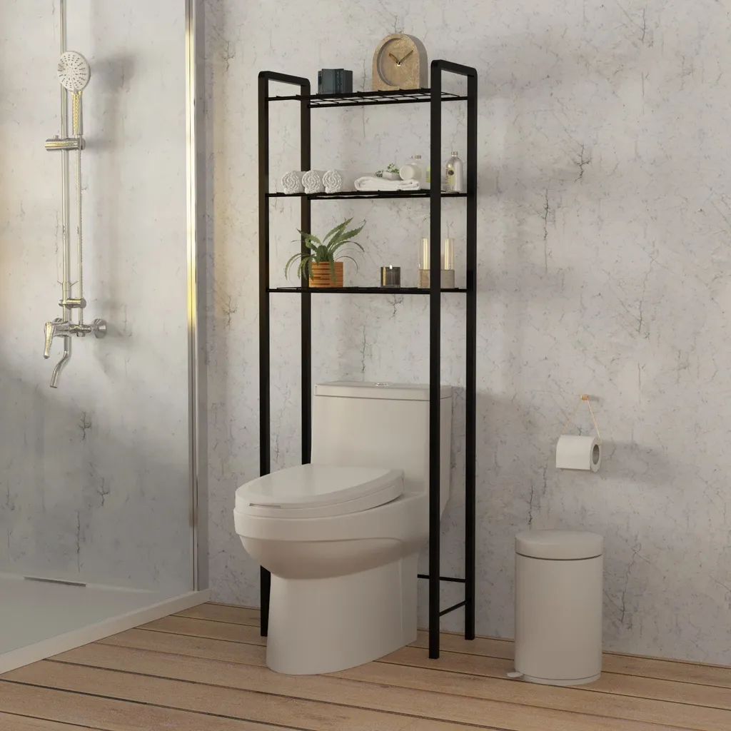 Étagère Salle de Bain Noir Métal Otis : Solution Rangement Gain de Place