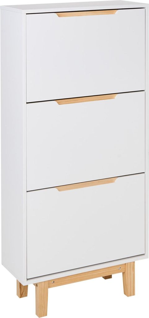 BELIANI Hoher Schuhschrank Weiß MDF-Platte mit 3 Klapptüren Modern Schuhkipper Schuhkommode Flur Eingangsbereich Diele Ankleide Garage Garderobe