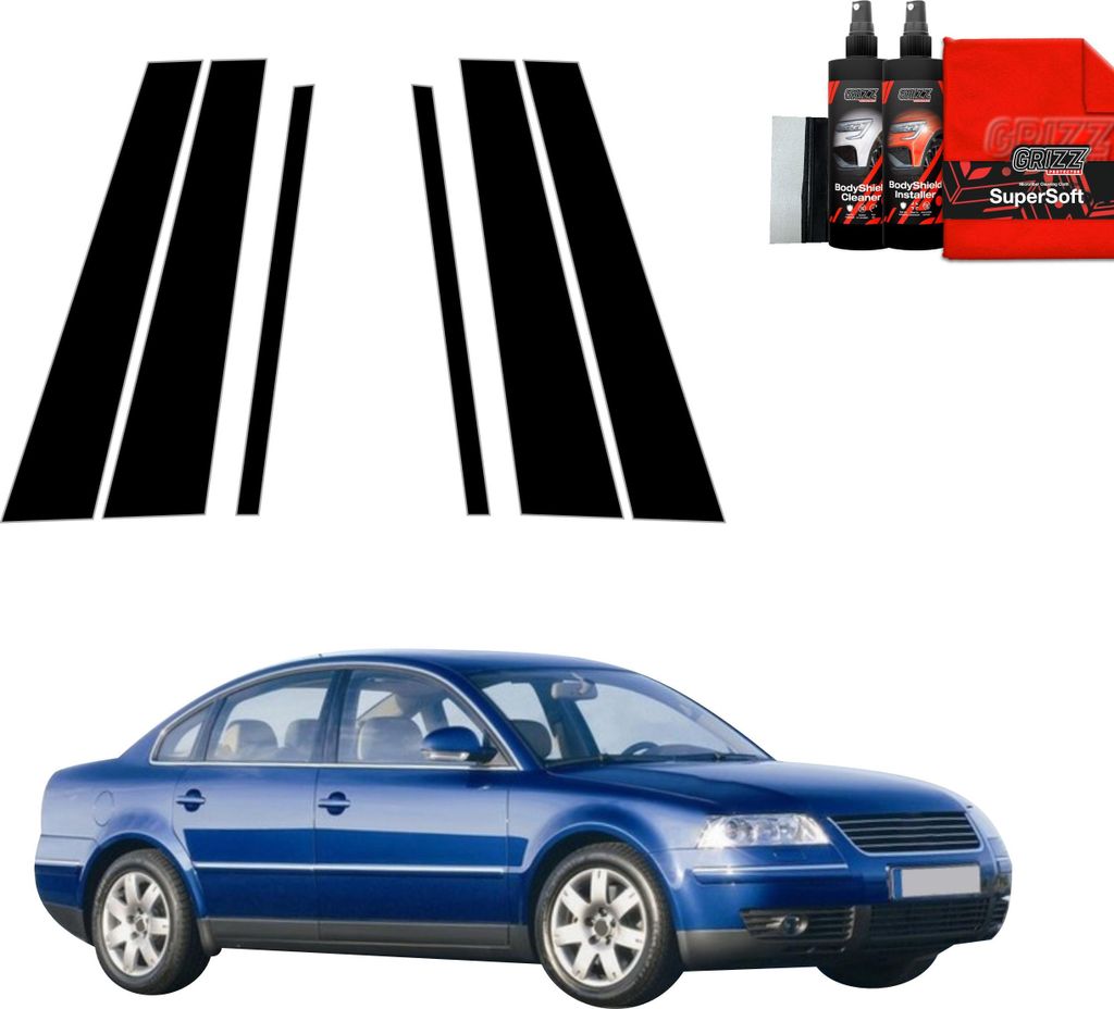 6in1 Schwarze Grizz Protector schutzfolie für B-C-Säule - Volkswagen Passat B5 Sedan Facelifting (2000-2005)