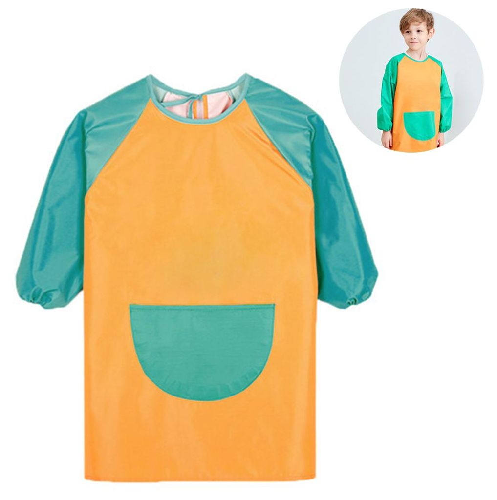 Unisex-Malschürze für Jungen und Mädchen, wasserdicht, mit Taschen, langärmelig und ärmellos, Alter 6-9 Jahre