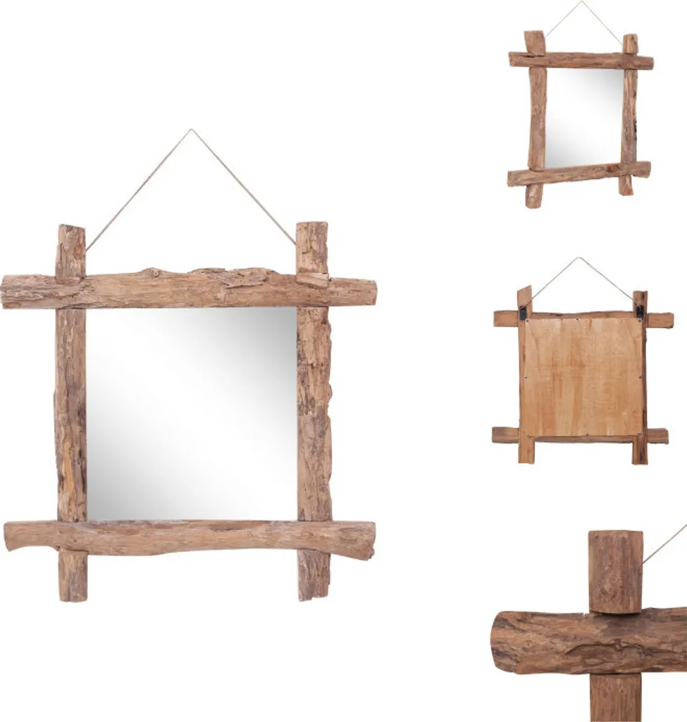 vidaXL Miroir en bois naturel 70x70 cm - Miroir carré en bois ancien
