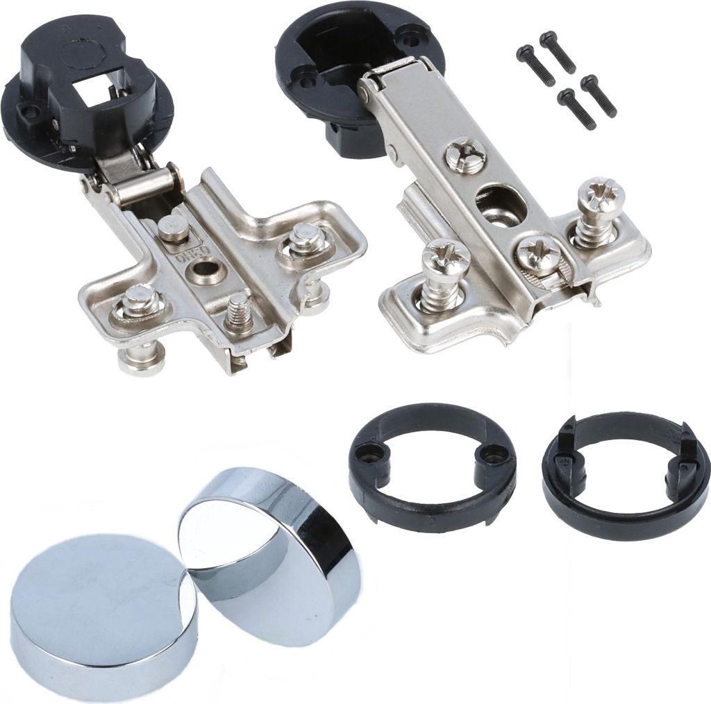 FBA Glastürscharniere 1 Paar Topfbänder Chrom glänzend Ø 26mm Vitrinenscharnier Topfscharnier Eckanschlag Rund #1