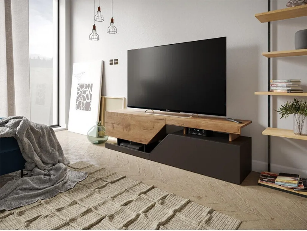 Meuble TV ALISON pour salon moderne, support écran anthracite wotan