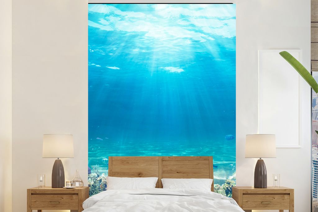 MuchoWow Fototapete für Wohnzimmer oder Schlafzimmer Wandtapete Vinyl Motivtapete Unterwasserwelt - Meerestiere - Wasser - Korallen - Blau - 225...