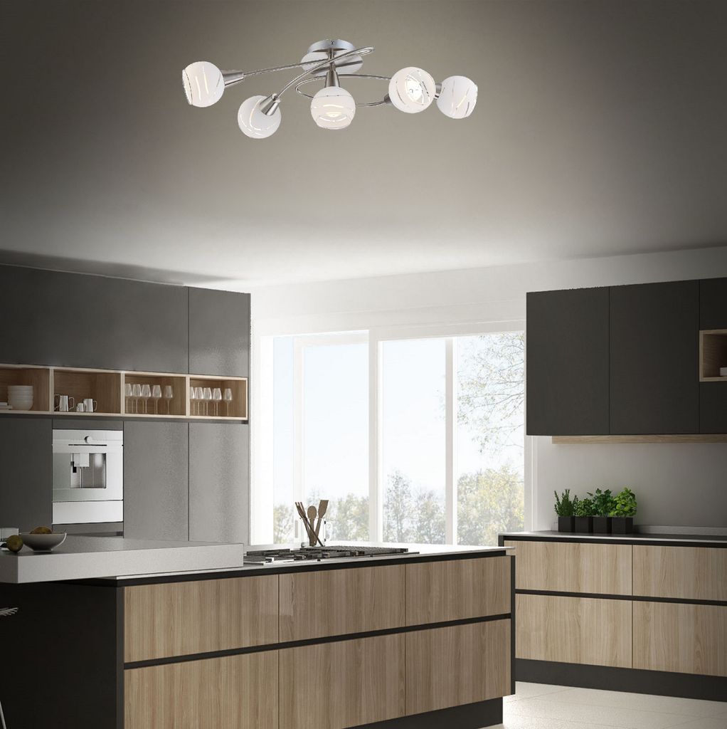 TRANGO 5-flammig 1001-52D LED Deckenleuchte * OLIVIA * inkl. 5x 3-Stufen dimmbar LED Leuchtmittel 3000K warmweiß, Deckenlampe in Edelstahl-Optik m...