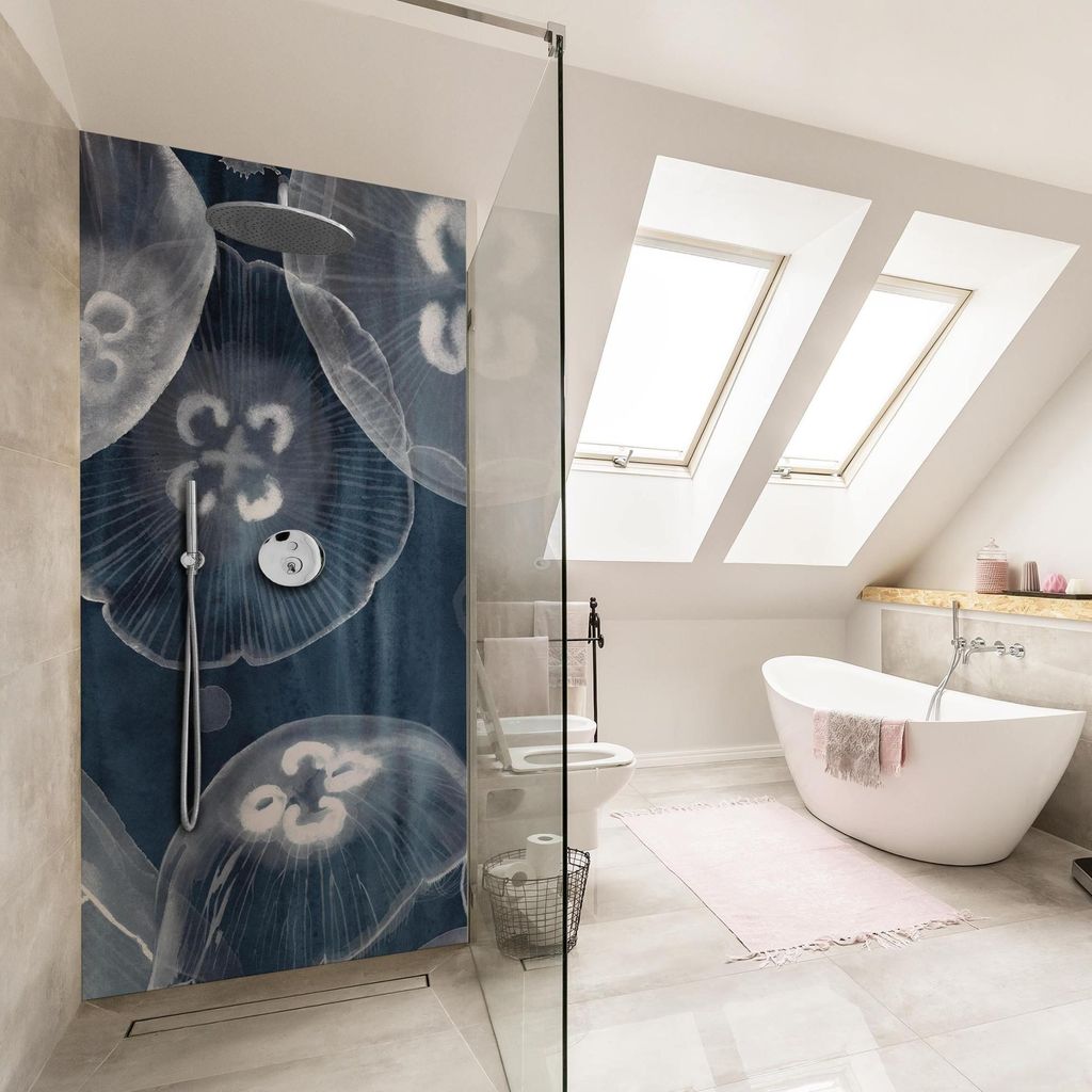 Duschrückwand Tiere selbstklebend - 0.35 mm Wandpaneel wasserfest Design blau Maritim Badrückwand fugenlos Smart matt 110x210 cm