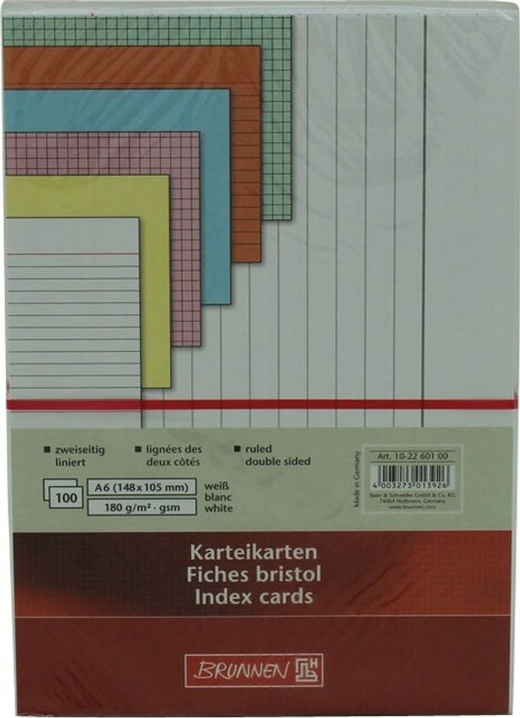 BRUNNEN Karteikarte 102260100 DIN A6 liniert ws 100 St./Pack.