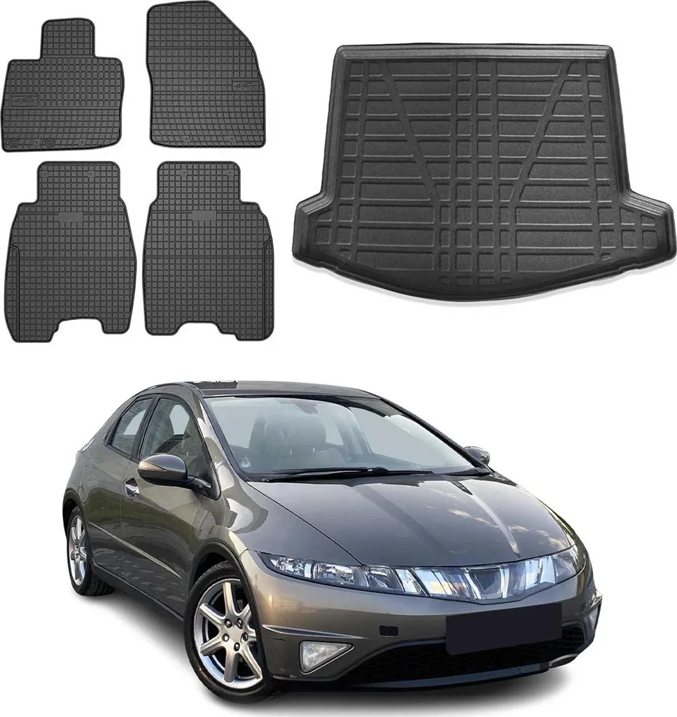 Fußmatten & Kofferraumwanne Set für Honda Civic Schrägheck 2005-2012 Gummi 5x