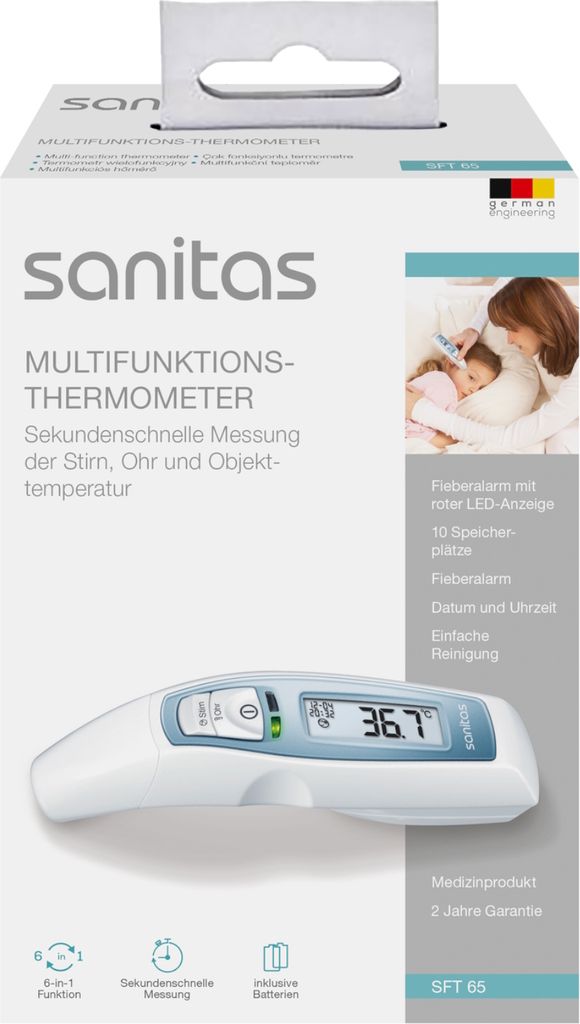 Sanitas SFT 65, Multifunktions Thermometer, für Stirn, Ohr und Objekttemparatur