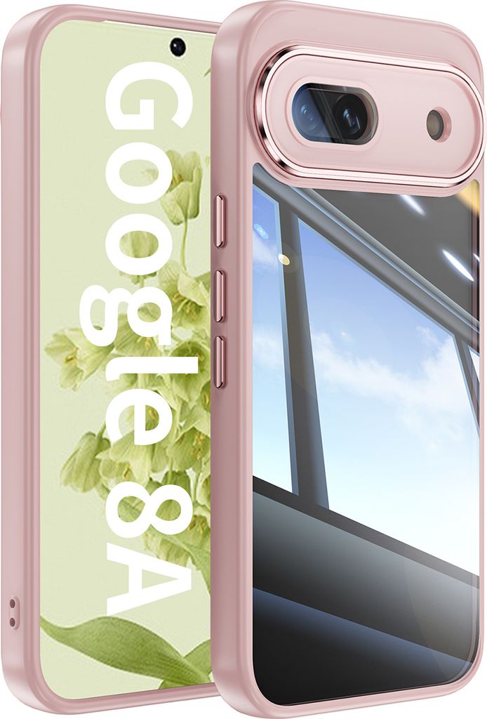 Handyhülle für Google Pixel 8A Hybrid Transparent TPU PC Militärschutz mit Kameraabdeckung Pink