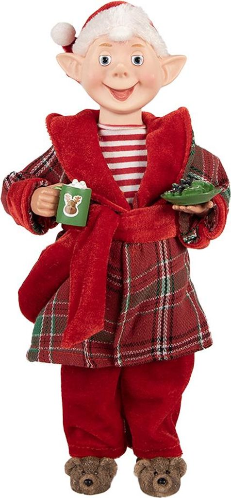 Clayre & Eef Weihnachtsdekorationsfigur Weihnachtsmann 13x10x28 cm Rot Textil