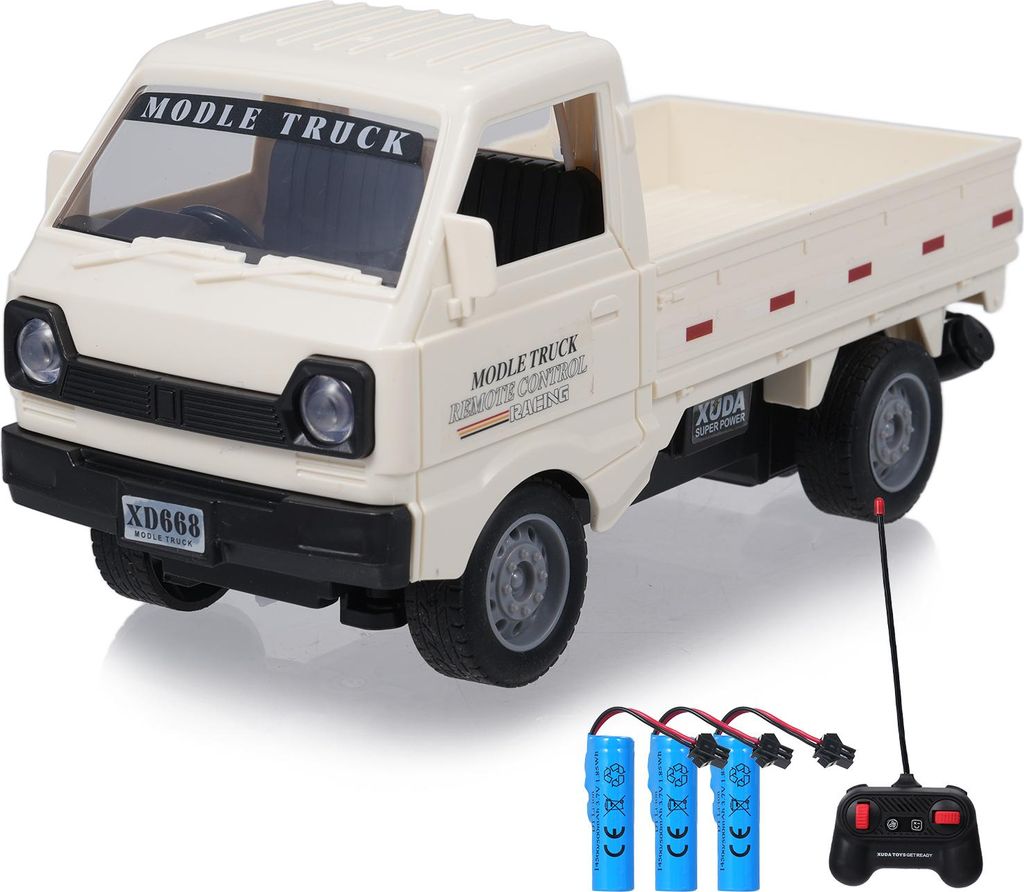 Ferngesteuertes Auto, wiederaufladbarer Simulations-Truck mit Spray und Lichtern, Spielzeugfahrzeug für Jungen Mädchen Weiß 3 Batterien