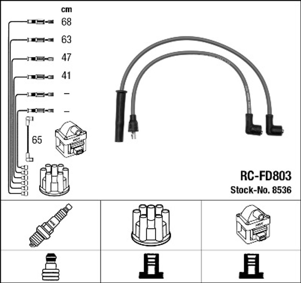 NGK 8536 Zündkabelsatz Zündleitungssatz für FORD ESCORT IV (GAF, AWF, ABFT) ESCORT III (GAA)