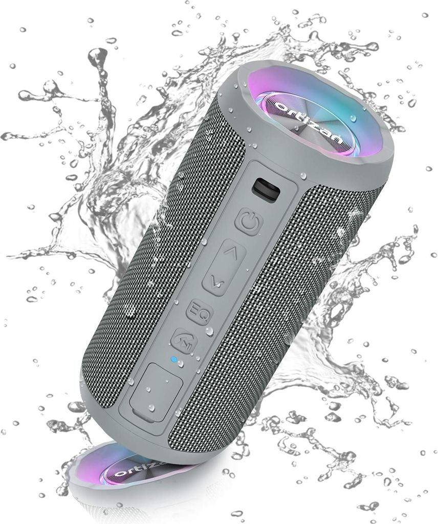 Bluetooth-Lautsprecher mit Licht, tragbarer Musikbox mit IPX7-Wasserschutz, zwei Bass-Treibern, 30 Stunden Akkulaufzeit, Freisprechfunktion, für d...