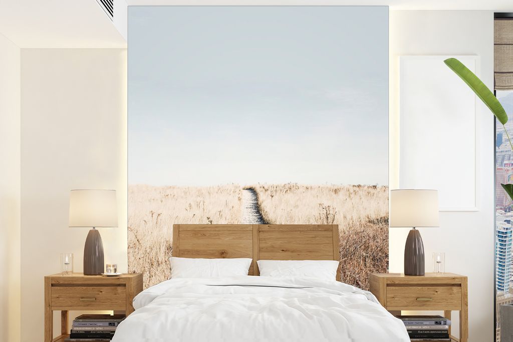 MuchoWow Fototapete für Wohnzimmer oder Schlafzimmer Wandtapete Vinyl Motivtapete Pfad - Sand - Pflanzen - Natur - 195x260 cm - Wandbild