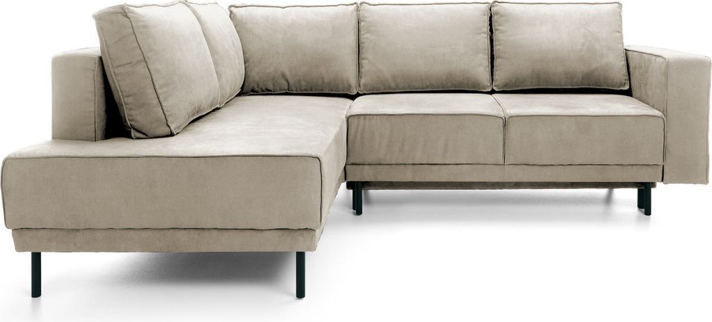 Ecksofa Rodario mit Schlaffunktion, Easy-Clean-Veloursbezug in Beige, linksseitig