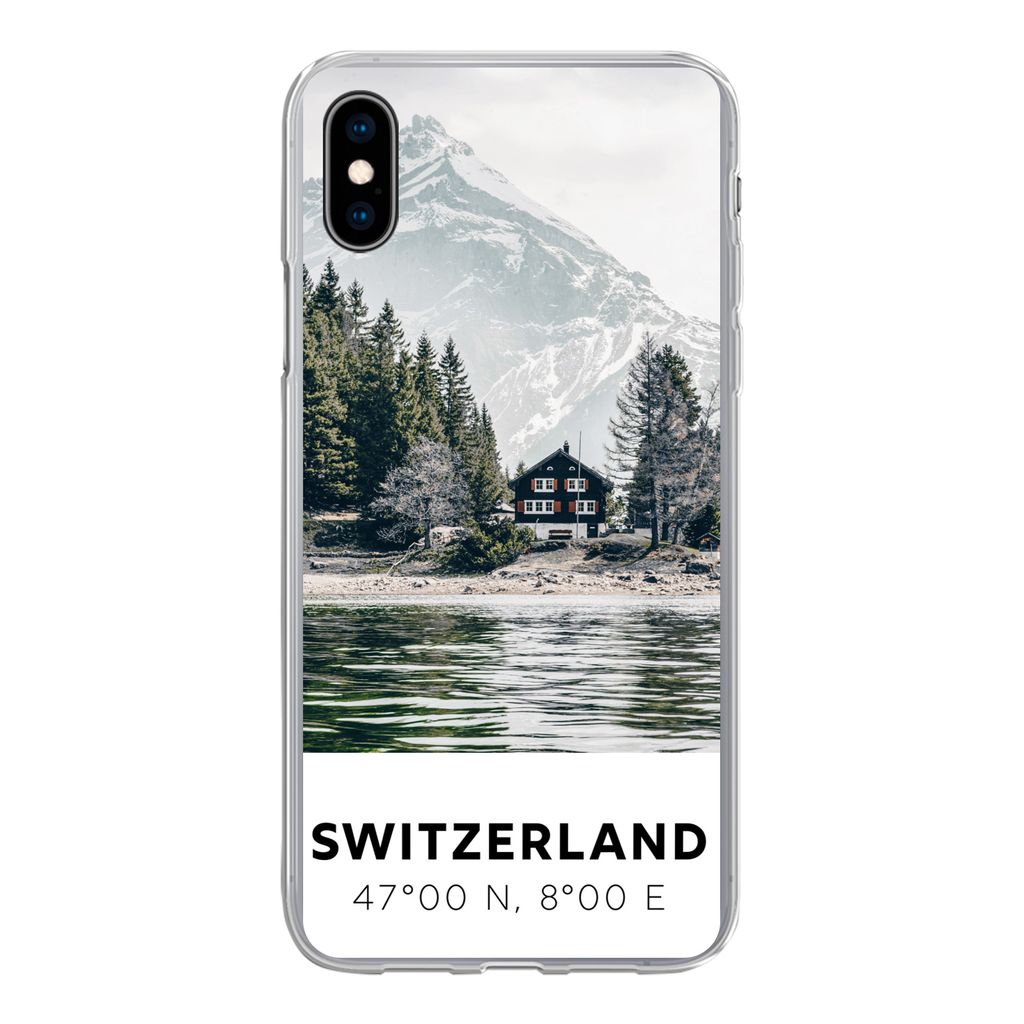MuchoWow Handyhülle Schutzhülle Hülle für iPhone Xs Schweiz - Berg - Chalet Silikon Softcase Handy Hülle - Handytasche