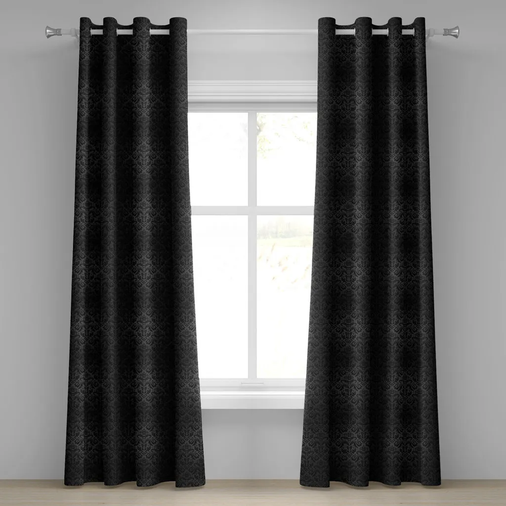 Rideaux décoratifs 2 panneaux gris et noir style oriental 280x175cm