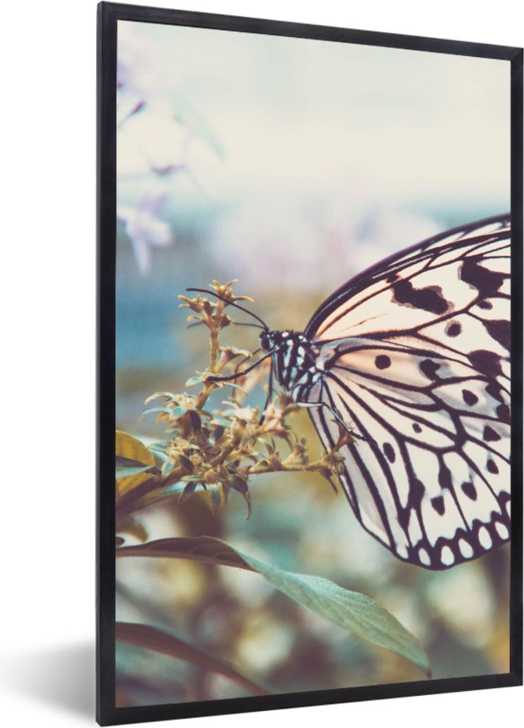 MuchoWow Gerahmtes Poster Schmetterling - Blumen - Frühling 20x30 cm - Poster mit Schwarzem Bilderrahmen Wandposter Rahmen Foto Bilder - Drucken...