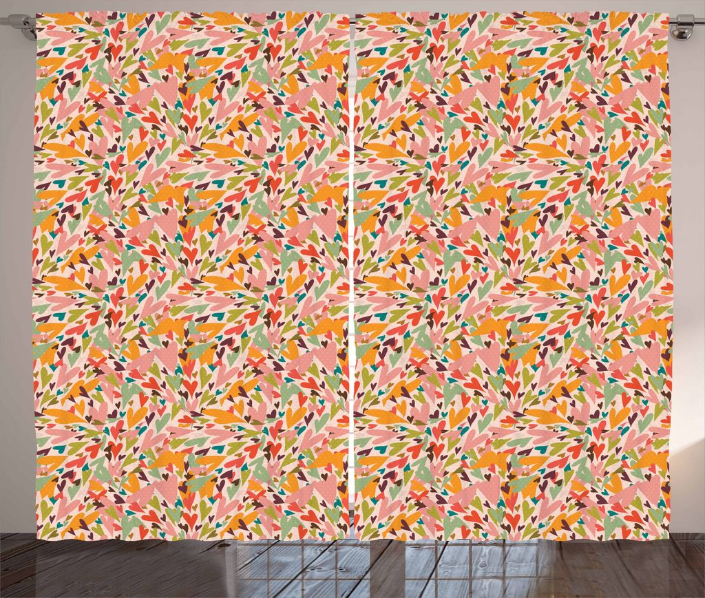 ABAKUHAUS Herzen Rustikaler Gardine, Abstrakt Liebe-Zeichen-Muster, Schlafzimmer Kräuselband Vorhang mit Schlaufen und Haken, 280 x 175 cm, Mehrfa...