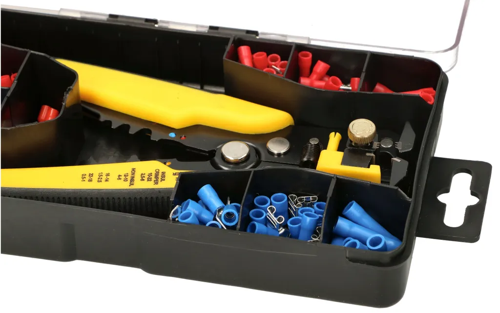 Pince à dénuder multifonction pour électricien avec kit de 199 connecteurs