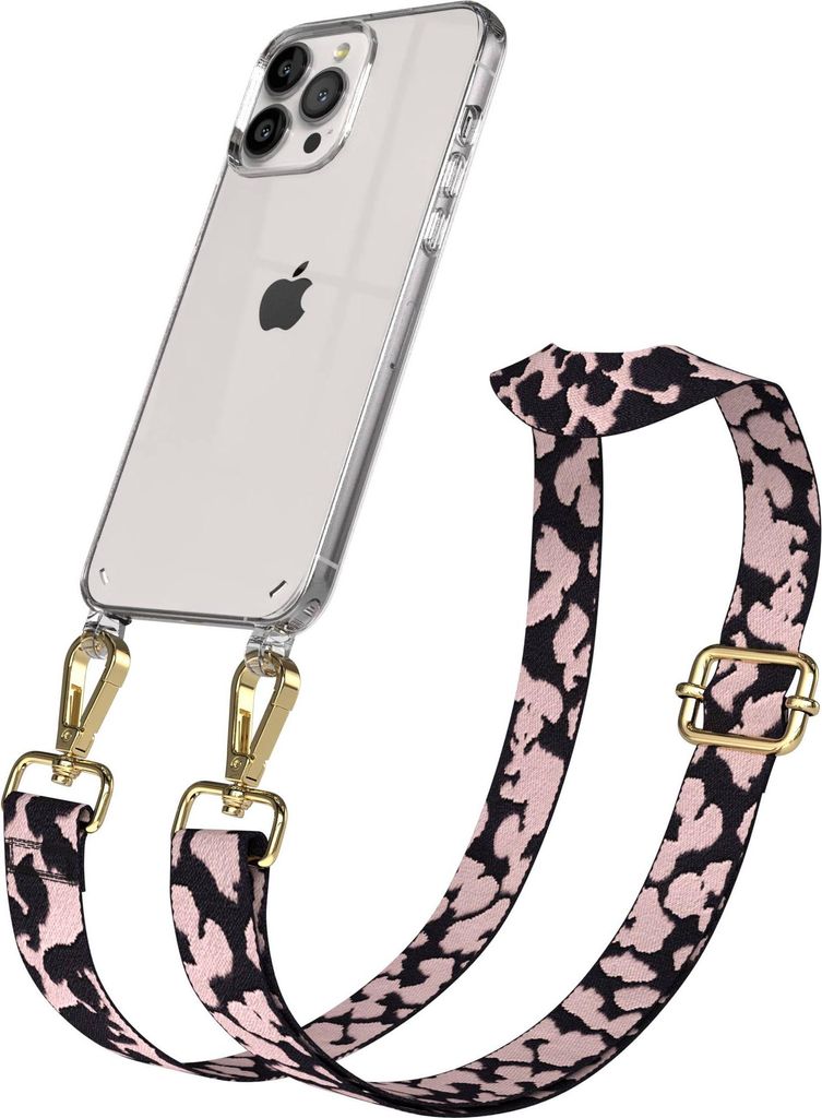 EAZY CASE Handykette - Verstellbarer Trageriemen kompatibel mit Apple iPhone 13 Pro Max, Handykordel mit transparenter Silikon-Hülle, Karabiner Go...