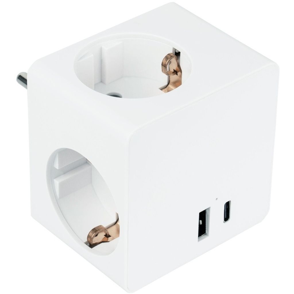 Steckdosenwürfel 3-fach, 2x USB, Steckdosenleiste Produktbild 