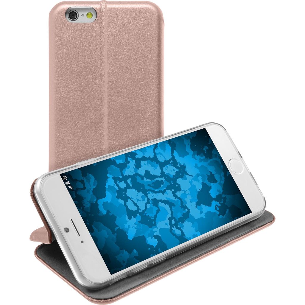 PhoneNatic Kunst-Lederhülle kompatibel mit Apple iPhone 6s / 6 - Etui Roségold + 2 Schutzfolien