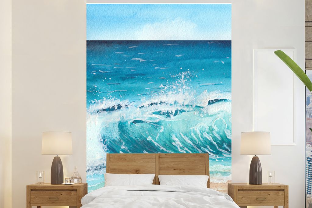MuchoWow Fototapete für Wohnzimmer oder Schlafzimmer Wandtapete Vinyl Motivtapete Meer - Golf - Strand - 145x220 cm - Wanddekoration