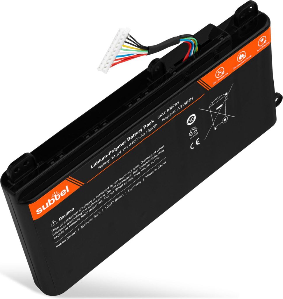 subtel 1x Akku für Notebook Kompatibel mit Acer Predator 21X GX21, Predator 21X, Predator 21X GX21-71, AS15B3N - (4400mAh, 14.8V)