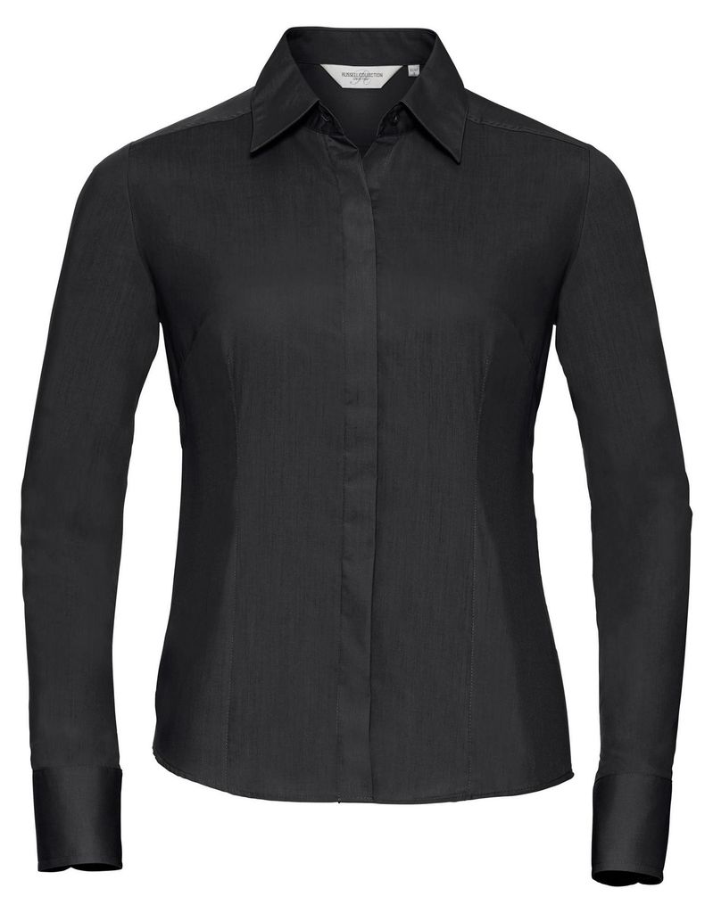 Russell Collection Popelin Bluse / Hemd, Langarm, pflegeleicht, tailliert FK738 (2XL) (Schwarz)