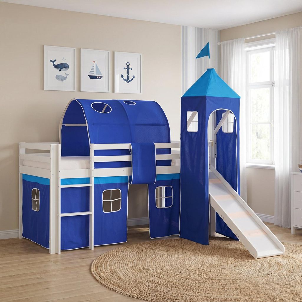 Homestyle4u Hochbett 90x200 mit Rutsche Turm Tunnel Produktbild 