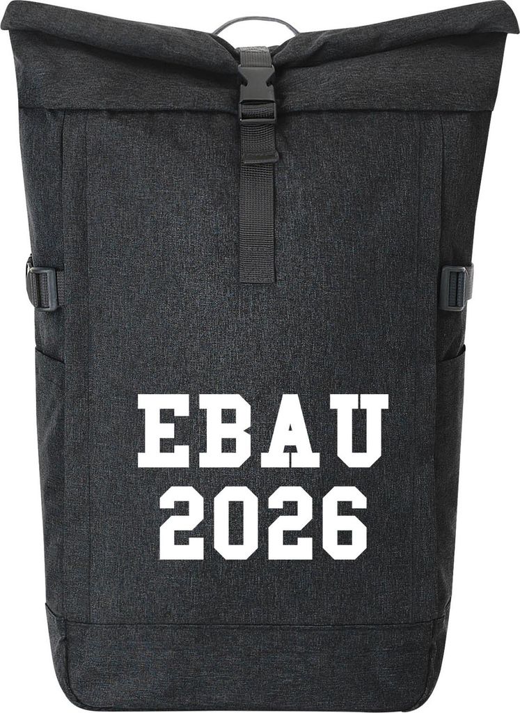 Huuraa Kurierrucksack EBAU 2026 Abschluss Spanien 30-44 Liter Black Melange Fairtrade Rolltop Rucksack Geschenkidee