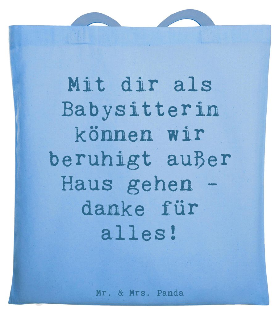 Mr. & Mrs. Panda Tote Bag Spruch Babysitter Dank - Sky Blue - Geschenk, Dankbarkeit, Bedanken, Tasche, Laptoptasche, Baumwollbeutel, Aufsichtsperso...