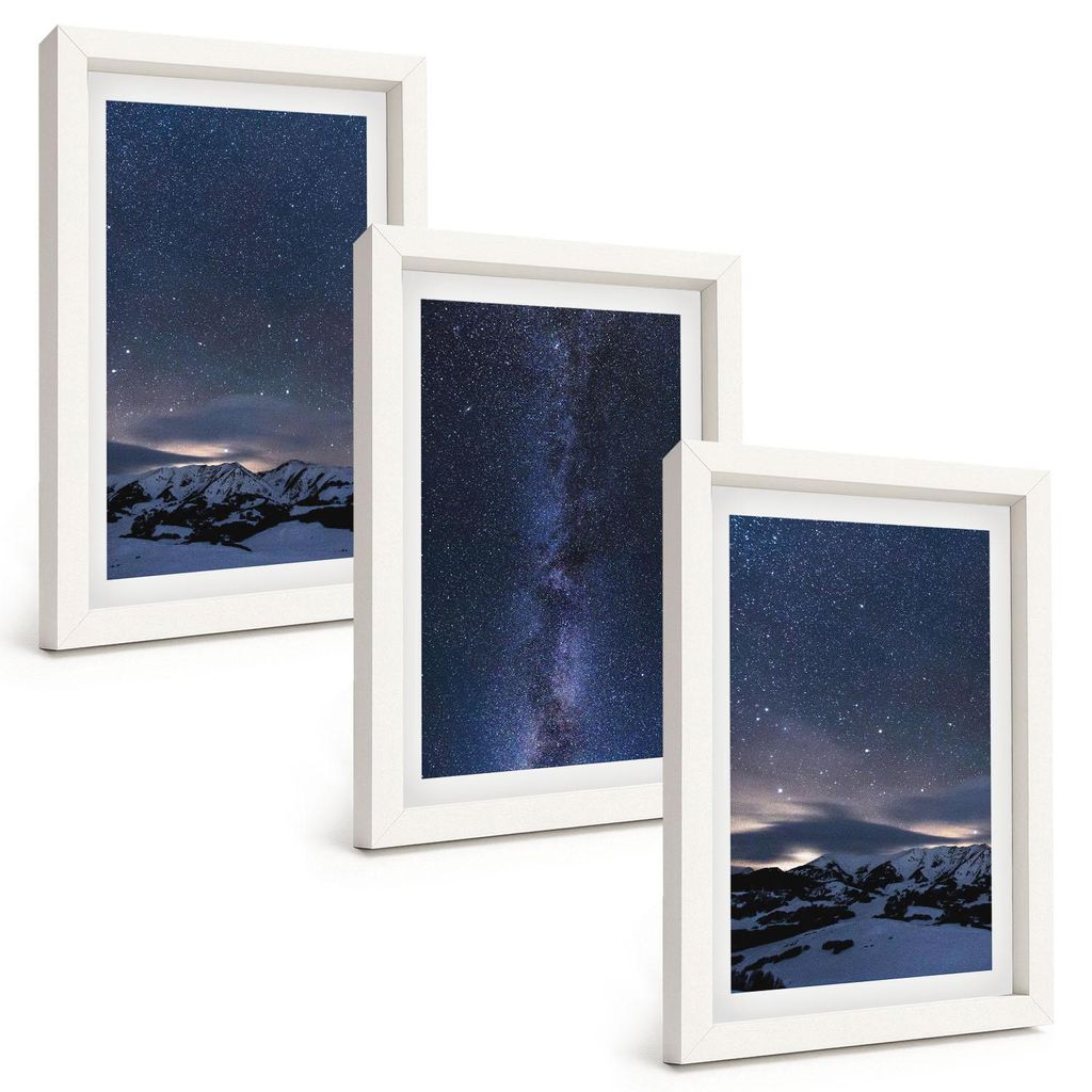 Bilder Set 3-teilig im weißen Rahmen – Wandbilder 3 Stück – gerahmte Poster für Wohnzimmer, Schlafzimmer und Flur – 20x30 cm – Nachthimm...