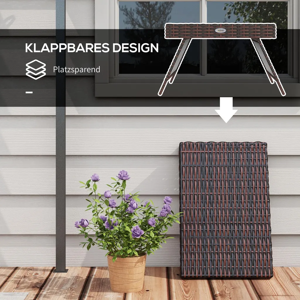 Table d'appoint pliante aspect rotin marron pour balcon et terrasse