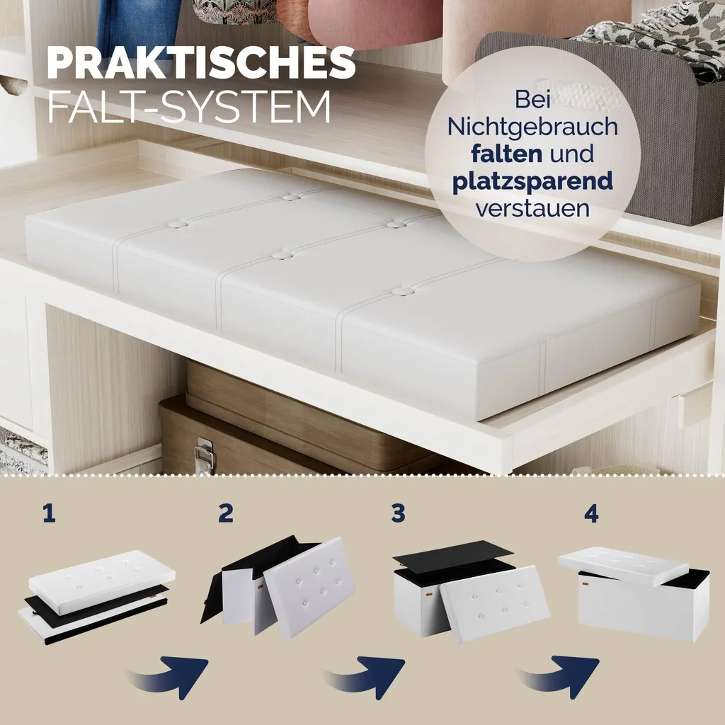 Banc de rangement en MDF blanc 80 x 40 x 40 cm pliable pour salon - 8