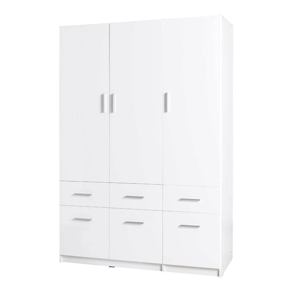 Kleiderschrank 3-türig, 136cm breit, weiß Hochglanz, SELAWIK-166
