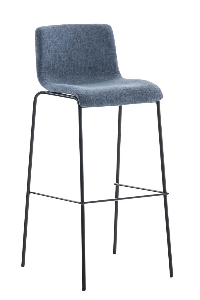TPFLiving Barhocker Hope 4-Fuß Gestell schwarz Stoff Blau