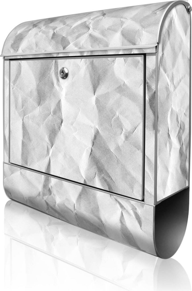 banjado Design Briefkasten Stahl silber mit Zeitungsfach pulverbeschichtet "Geknittertes Papier Grau" 38x46x12,5cm & 2 Schlüssel - Postkasten A4 E...