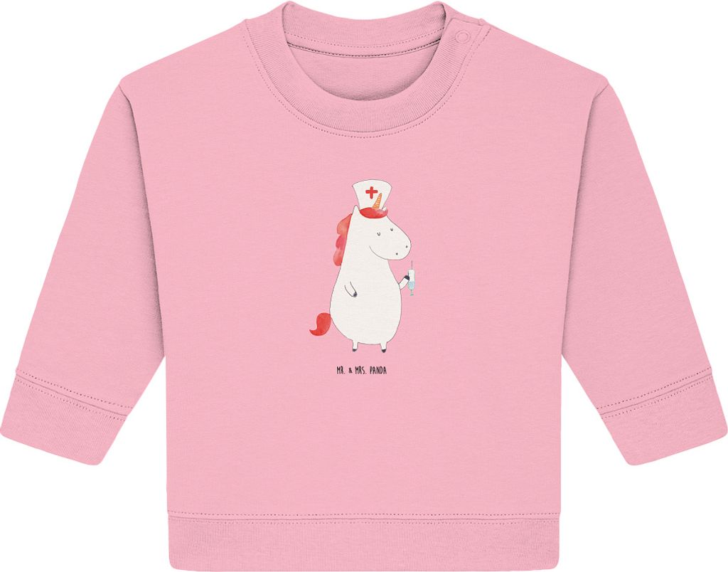 Mr. & Mrs. Panda Organic Baby Pullover Einhorn Krankenschwester 6. - 12. Monat - Baumwolle Pink - Geschenk, Ärztin, Krankenhaus, Krankenpflegerin,...