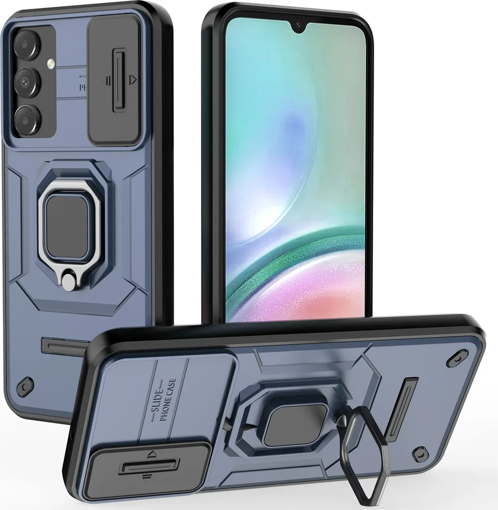 Custodia Samsung A15 5G a Prova di Bambino con Anello e Slide Blu