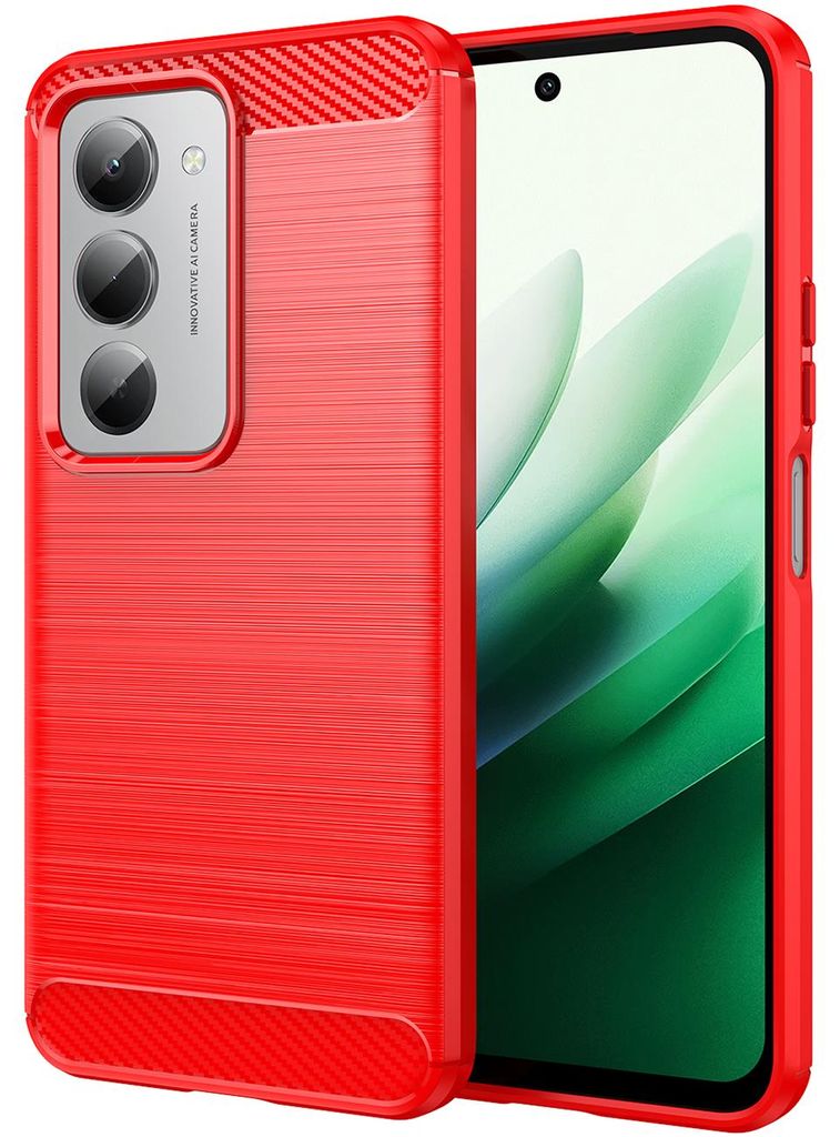 Hülle für Redmi 15 5G/4G, Carbon-Faser TPU Silikon Stoßfest Schutzhülle Rot