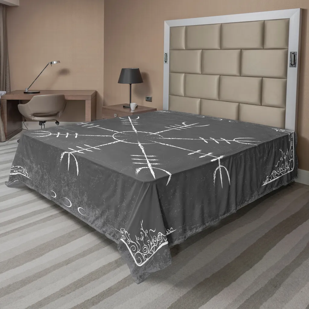 Drap de Dessus pour Lit Décoratif Motif Ethnique Gris et Blanc 260cm