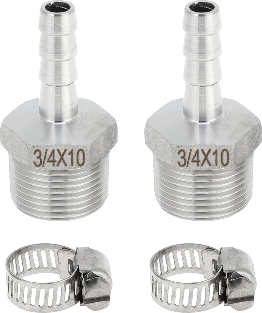 304 Edelstahl Schlauchstutzen 25/64" OD 3/4" BSPT Männliches Gewinde Gerader Stutzenverbinder für Luft Wasser Öl Gas Kraftstoff 1 Satz Silberton
